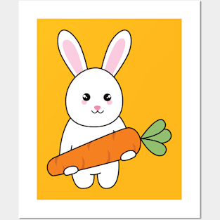 cute rabbit with carrot Posters and Art